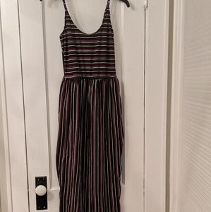 70s-style striped sleeveless wide leg jumpsuit